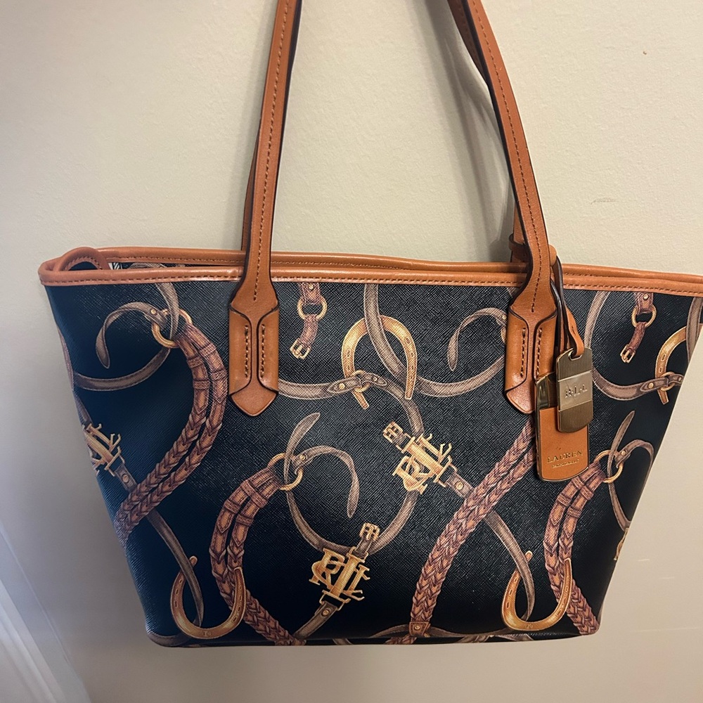 Lauren Ralph Lauren Black Equestrian-Print Tote Women’s Bag.